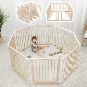 Comfy Cubs Baby Gate Playpen - 57 x 57 x 25 in, Extends Up to 228” - Pine Wood Foldable Playpen with Child-Proof Lock - Easy Assembly Baby Fence Play Area for Babies & Toddlers