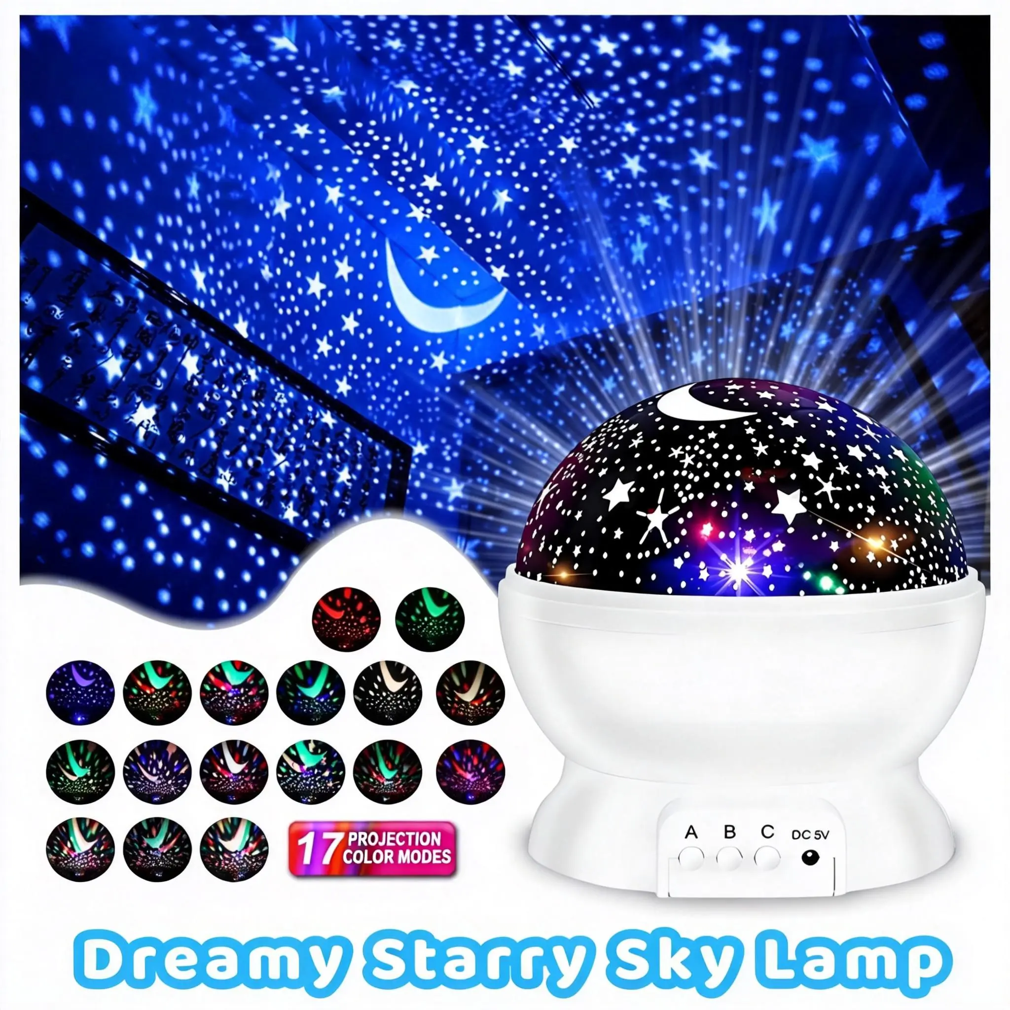 Galaxy Star Sky Projector Lamp - 360° Rotating Creative LED Lighting, 17 Patterns, Dual Mode Projection & Night Light, Quiet Indoor Room Lights, USB & Battery Powered Romantic Gift for Kids Bedroom, Interior Led Lights, Customizable Led