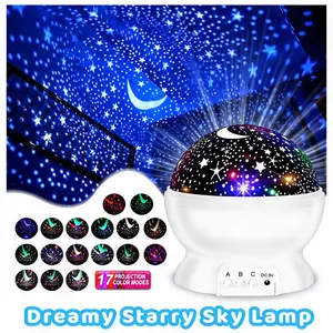 Starry Sky Projector Lamp – 360° Rotating Galaxy Night Light with 17 pattern, Dual Mode Projection & Night Light, Quiet Sleep Lamp for Kids Bedroom, USB & Battery Powered Romantic Gift