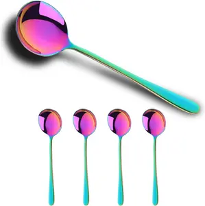 Buyer Star Soup Spoon , 304 Stainless Steel Table spoon, 6.89 Inch Round Dessert Spoons, Dinner Spoon for Cereal, Porridge, Yogurt, Dishwasher Safe