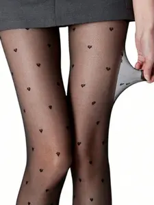 1 Pair Women's Fashion Sexy Transparent Heart Pattern Pantyhose, Slim Fit Design, Suitable For Dance Performance, Cosplay Party, Nightclub Outfit, New Year Celebration And Valentine's Day Everyday Wear