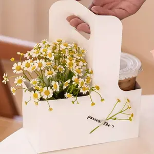 5pcs Portable Flower Gift Bags, Cowhide Paper Gift Beer Coffee Packaging Box, Handmade Candy Cake Dessert Bag, Wedding Party Gift Packs Birthday Festival