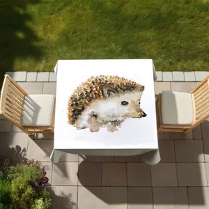 360 stand Easy-Care 58x58 in. Nature-Themed Hedgehog Print Watercolor Tablecloth - 360-Degree Stand Square Tablecloth for Indoor, Outdoor Furniture Decor, Patio Dining Table, Patio Furniture Outdoor, Patio Accessories