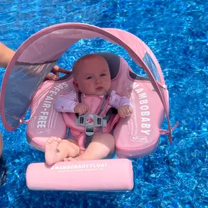 Baby Float with Canopy and Tail New Upgraded Non-Inflatable Baby Pool Float Float Swim Trainer Solid Infant Swim Float Adjustable Pearl Foam Baby Swim Ring suitable for 3-24 months