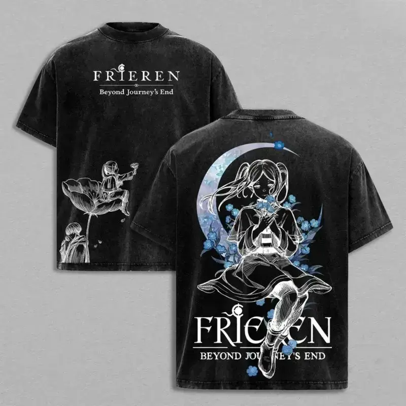 Graphic Tee & Hoodie Set | Men's Frieren Anime Oversized Streetwear Top in Vintage Washed Heavy Cotton, Menswear, Graphic Design, Tshirt, Anime Element Men's Hoodies, Oversized Loose, Unisex Sizing, Japanese-Style Graphics Men's Hoodies