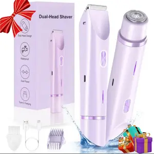 Women's 2-In-1 Rechargeable Electric Shaver, Pain-Free Beauty Set, Portable Trimmer for Face Nose Legs Armpits Bikini, Wet&dry Use, USB Rechargeable Shaver