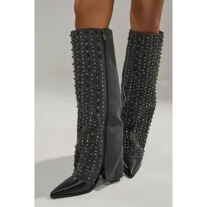 AZALEA WANG AGUSTUE BLACK STUDDED WESTERN BOOT