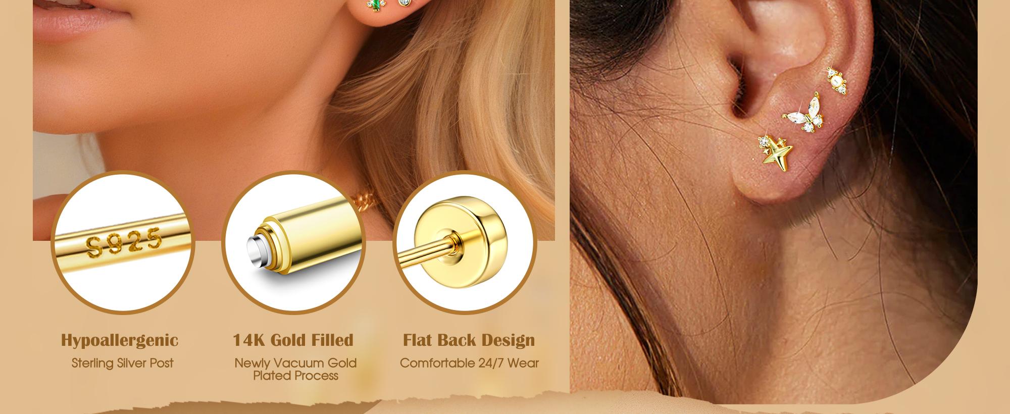 ORAZIO 925 Sterling Silver Flat Back Stud Earrings for Women Hypoallergenic 14K Gold Plated Cartilage Earrings for Sensitive Ears Small CZ Opal Conch Helix Tragus Piercing Jewelry 3 Pairs 20G ORAZIO 925 Sterling Silver Flat Back Stud Earrings for Women Hypoallergenic 14K Gold Plated Cartilage Earrings for Sensitive Ears Small CZ Opal Conch Helix Tragus Piercing Jewelry 3 Pairs 20G