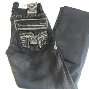Black Western Blue Denim Jeans - Classic Style with Unique Design Features