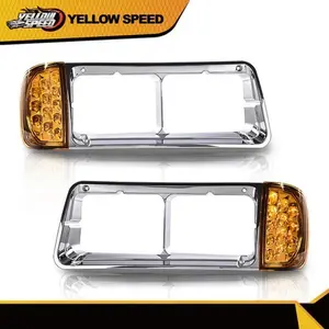 1Pair Fit For Freightliner FLD120 Headlight Bezel W/LED Turn Signal Corner Light