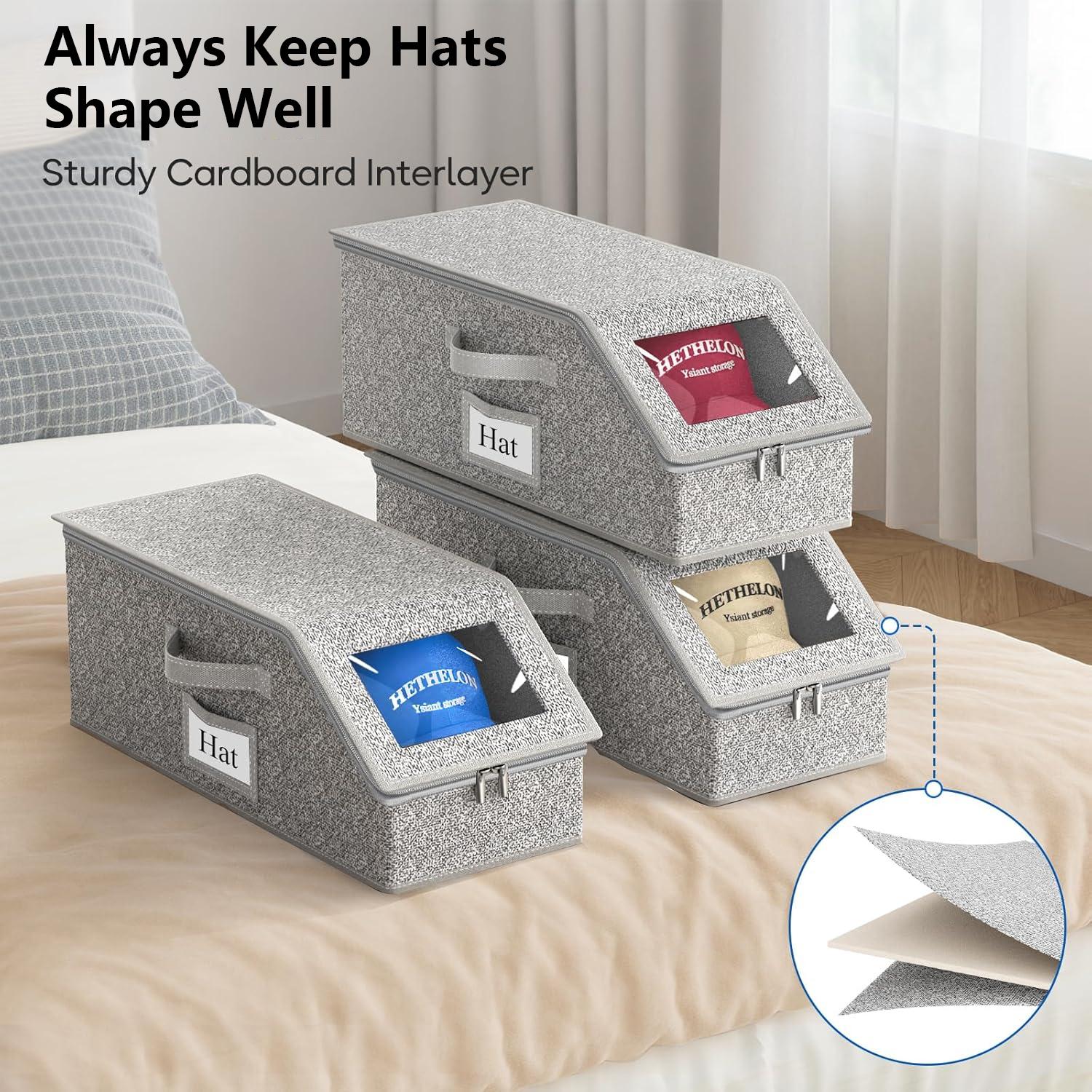 Stackable Baseball Cap Storage Box, Foldable Durable Cardboard Organizer Holds Up to 12 Hats, Dustproof & Space Saving Multipurpose Storage for Hats, Toys and Accessories, Ideal for Home Bedroom Closet Wardrobe