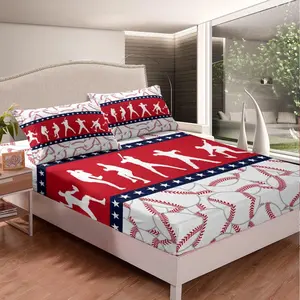Baseball Fitted Sheet,Sports Theme Bed Sheet Set,Queen Size Baseball Lover 3D Ball Pattern Bedding Set,Baseball Gaming Bed Cover,Room Decor Bed Set