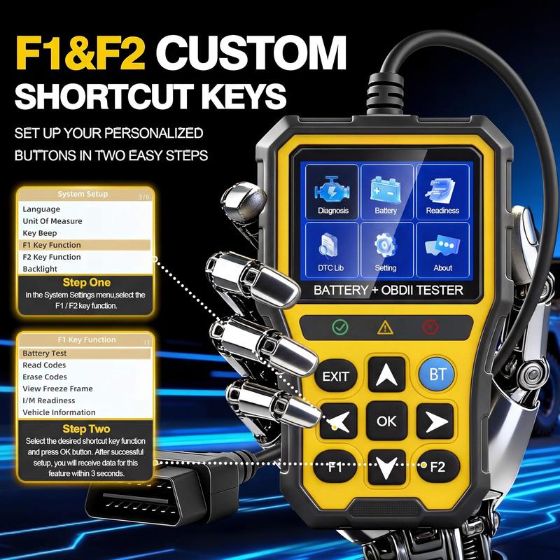 Hexibii 2-in-1 OBD2 Scanner Car Battery Tester ,PRO OBD2 Scanner Diagnostic Tool, Car Code Reader with Battery Tester, Check Engine Code Reader with Reset OBDII, Real-Time Date, DTC Lookup, Scan Tool for All OBDII Protocol Cars Since 1996