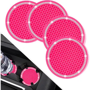 Coasters, 4 Pack Universal  Bling  Coaster, Rhinestone Coaster for Cup Holders,  Interior Accessories 2.75''   Coasters for Women(Hot , White  Circle)