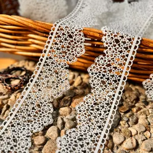 Lace Trim, Venice White Crochet Ribbon with Scalloped Edge 2 inches width, Guipure Vintage Lace Trim