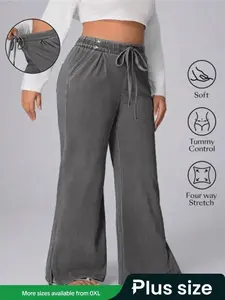 Plus Size Women's Drawstring Casual Elastic Denim Jeans, Washed Stretchy Pants, Comfortable Fashion for Daily Wear