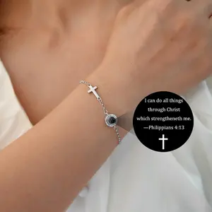 Elegant Christian Cross Bracelet with Hidden Bible Verse Philippians 4:13 Inspirational Scripture Bracelet Christian Gift for Her Him Fits Wrist Under 7.5 Inches