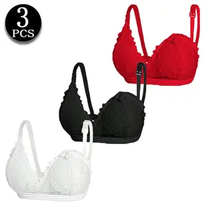 Women's 3-Pack Lace Trim Nursing Bras - Wirefree, Adjustable Straps, Polyamide Blend, 1-Handed Easy Clip-Down Front Buckles - for Pregnancy, Postpartum Daily Wear - Mama Lingerie,summervibes