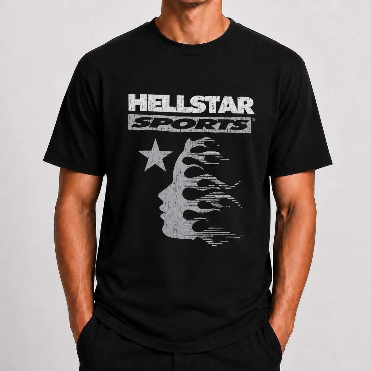 100% Cotton Distressed Star Face Graphic T-Shirt, Unisex Vintage Sports Streetwear Tee, Retro Short Sleeve Top for Daily Wear, Concerts and Casual Outfits backtoschool
