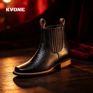 KVONE-Crocodile Pattern Square Toe Slip-on Chelsea Ankle Boots, British Retro Leather Boots, Versatile for Various Occasions,comfortable security footwear, Versatile Men's Chelsea Boots,outdoor casual closed-toe style