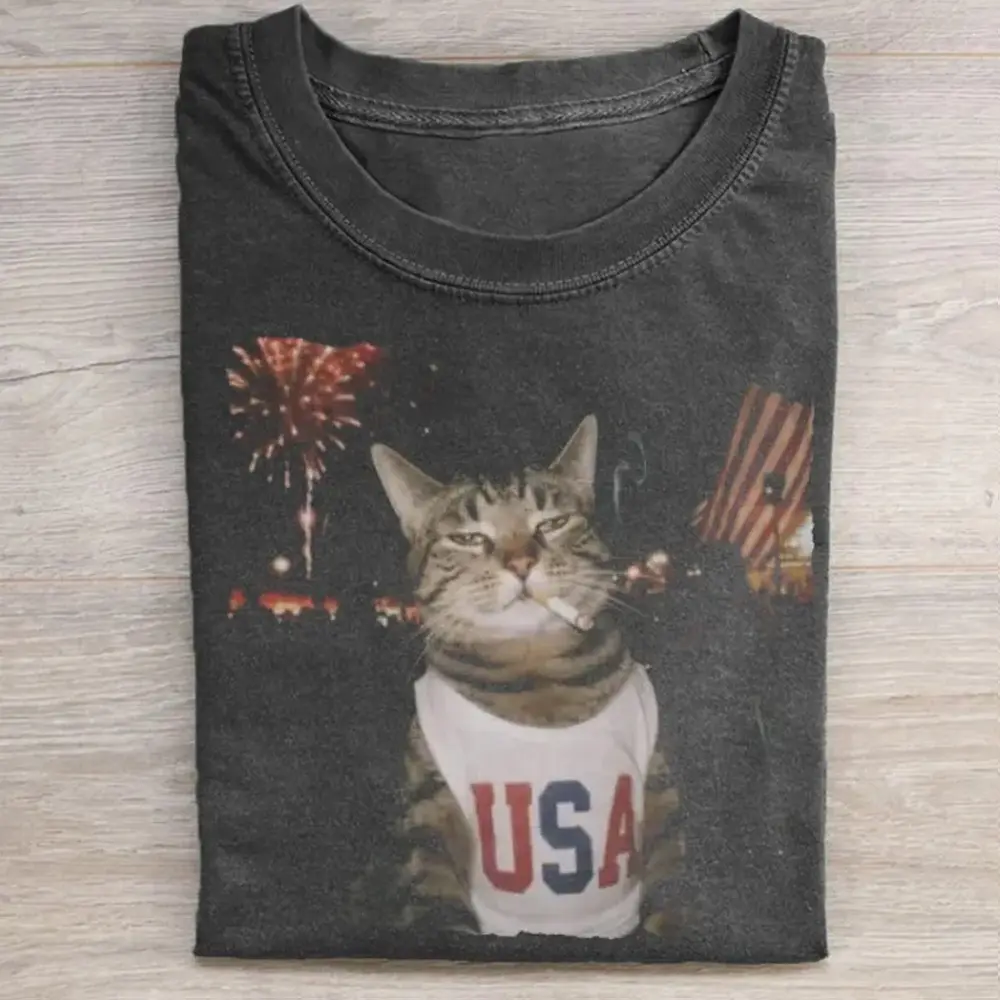 Patriotic Smoking Cat T-shirt, Funny July of 4th Shirt