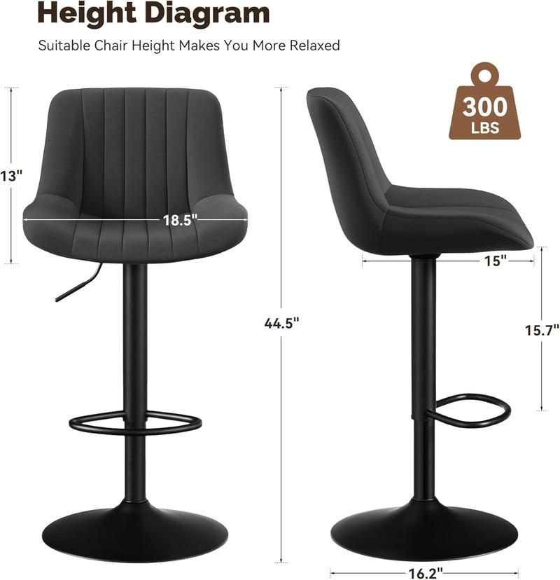 Bar Stools Set of 2, Adjustable Modern Swivel Bar Stools with Backs, Counter Height Performance Fabric Island Chairs for Home Kitchen, Dark Brown