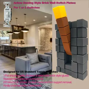 3D Printed Pixel Game Light Switch Cover - Decorative Rocker Plate with Yellow Torch for Kids Boys Girls Room, 1 Gang & 2 Gang (Single/Double Toggle, 4.72x2.95/4.72x0.71in)