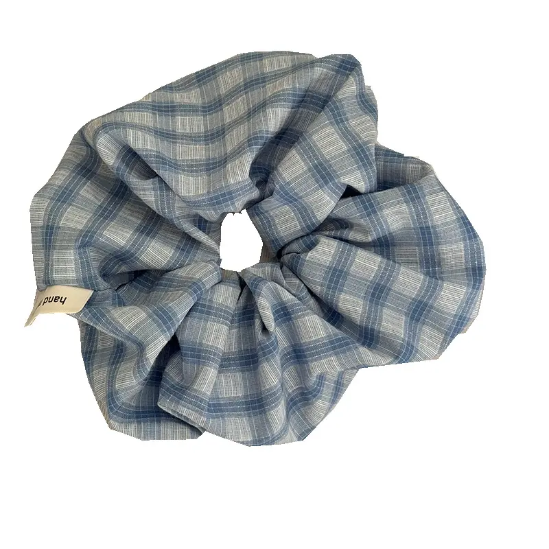 Women's 2-Pack Vintage Light Blue Plaid No-Damage Scrunchies - Soft Gingham Fabric Athletic Hair Ties for Hiking, Casual Daily Wear - Retro Fashion Hair Accessories, Light Blue Plaid Hair Tie
