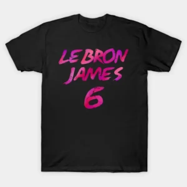 Women's LeBron James No.6 Miami Vice Graphic Tee - Pink Gradient Brush Font, Oversized, Short Sleeve, Casual, Fashionable Streetwear T-Shirt