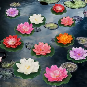 12-Pack Floating Lotus Flowers - Realistic Foam Water Lilies for Ponds & Home Decor | Indian-Themed Wedding Favors & Garden Ornaments (Set with Lily Pads)