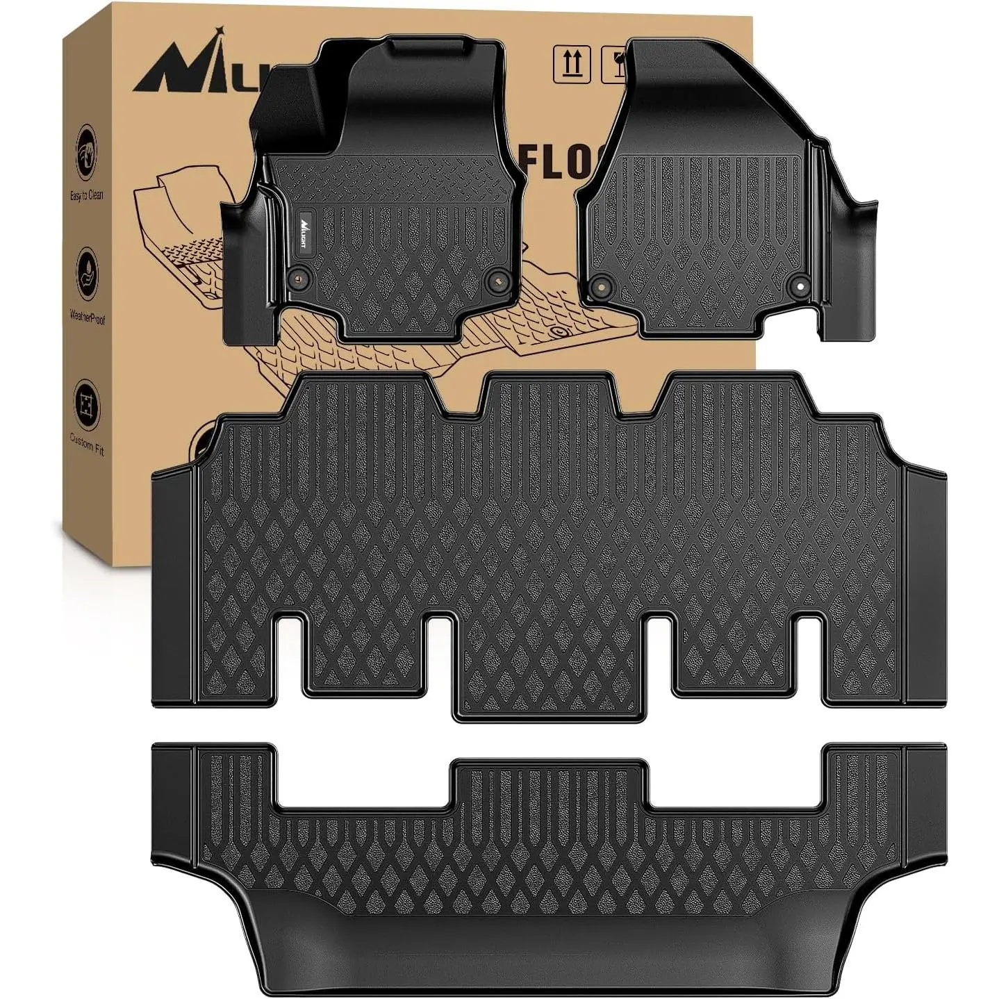Nilight TPE Floor Mats & Liners - Custom Fit for Chrysler Pacifica 2017-2026 (Non-Hybrid), All-Weather Heavy-Duty Car Floor Mat, Father's Day Gift, Mat Floor Mats