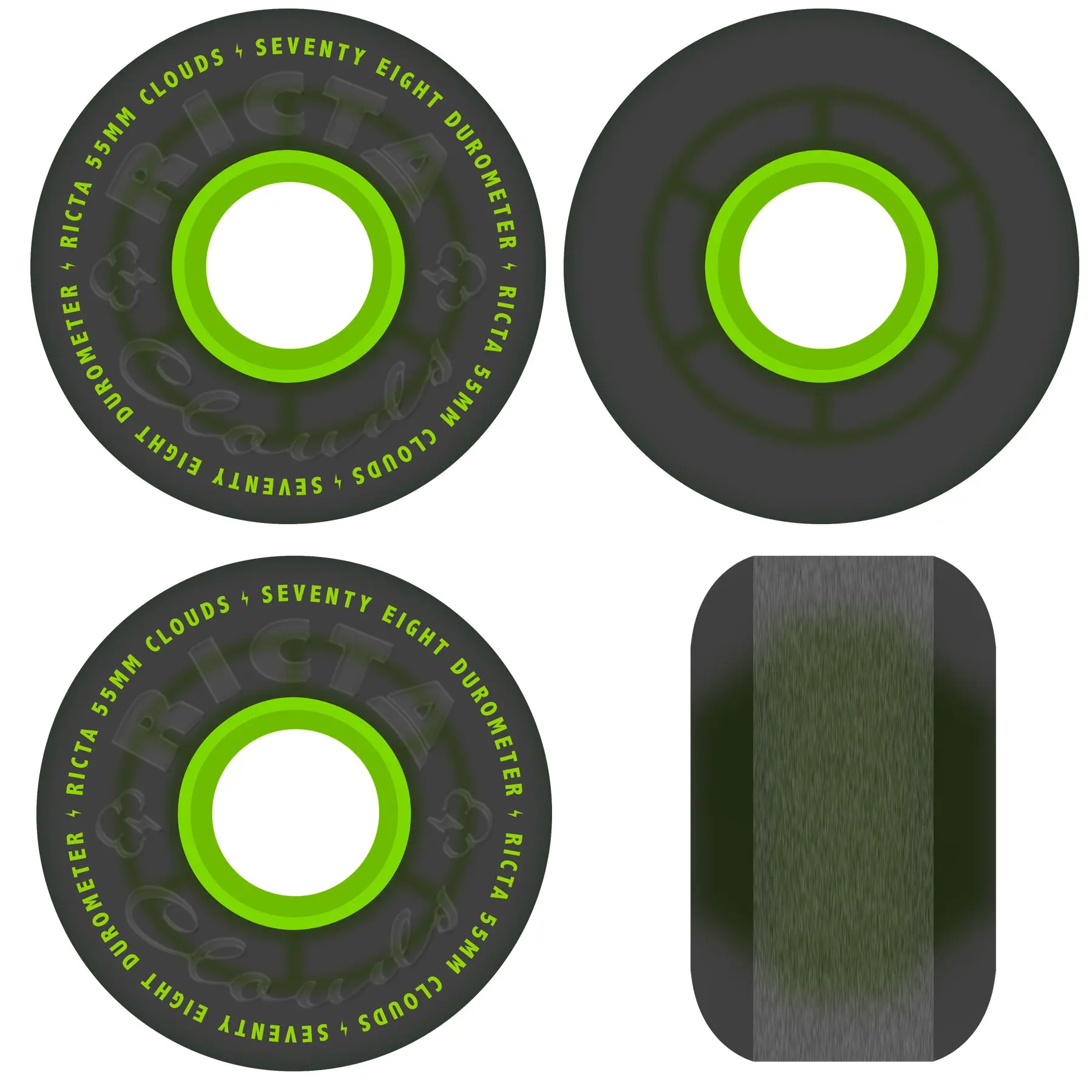 Ricta Skateboard Wheels 55mm Clouds 78A Transparent Black