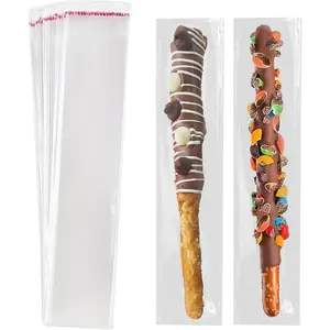 100 Pcs Self Sealing Cellophane Bags: 2x10 Inches Clear Pretzel Rod Resealable Pretzels Individual Bags for Packaging ICY Candy Treat Popsicle Cookies