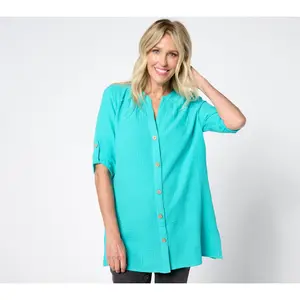 Denim & Co. Adaptive Beach Gauze Button Up Big Shirt