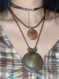 Boho Style Vintage Ethnic Pendant Necklace, Multi-Layer Long Chain Jewelry, Versatile Bohemian Accessory for Women