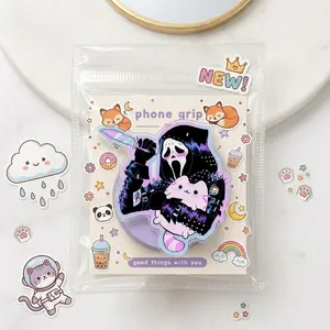 Scream Ghost Hugging Cat Phone Grip, Cute Magnetic Pop Holder, Trendy Horror & Kawaii Phone Accessories