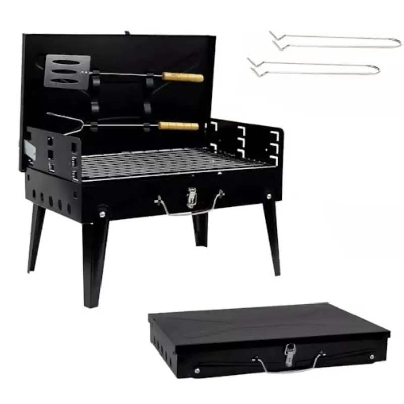 17" Foldable Stainless Steel Portable Charcoal Grill with Tools, Camping Equipment for Backyard Cooking & Picnics, Outdoor Sports & Hiking Picnicware Grills