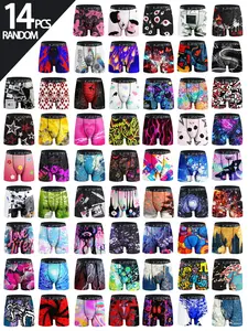 KJFISTMU Men's 14 pcs Random Mix Pack Athletic Casual Boxer Briefs Light-Colored & Patterned Geometric Alphabet Prints Soft Comfortable Everyday Wear