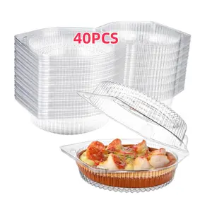 40 Pcs 6'' Disposable Pie Keeper Clear Plastic Dessert Containers with Hinged Locking Lids Round Pie Carrier Clamshell Takeout Food Containers for Flan Doughnut Cookies Salads Fruits Vegetables
