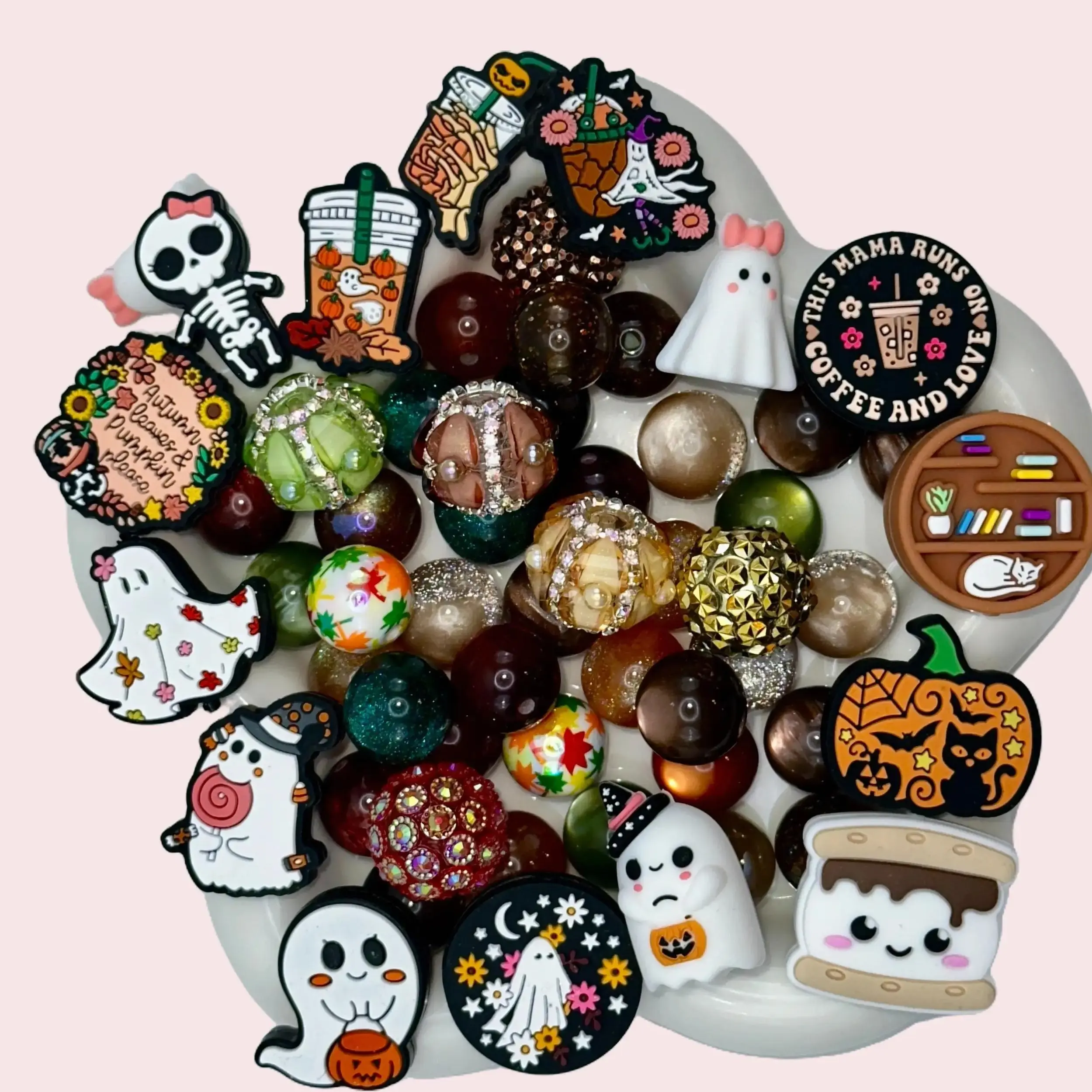 Autumn Glow Bead Mix with Focal Beads & Fancy Beads Included - 16 mm Resin & 20 mm Rhinestone Acrylic Beads - Autumn Colors - Autumn Leaves & Pumpkins Please - This Mama Runs on Coffee and Love