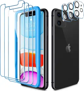 3 Pack Screen Protector for iPhone 11 [6.1 inch] + 3 Pack Tempered Glass Camera Lens Protector with Easy Installation Frame, Anti-Scratch, Case Friendly, 9H Hardness, HD Clear Film [6 Pack]