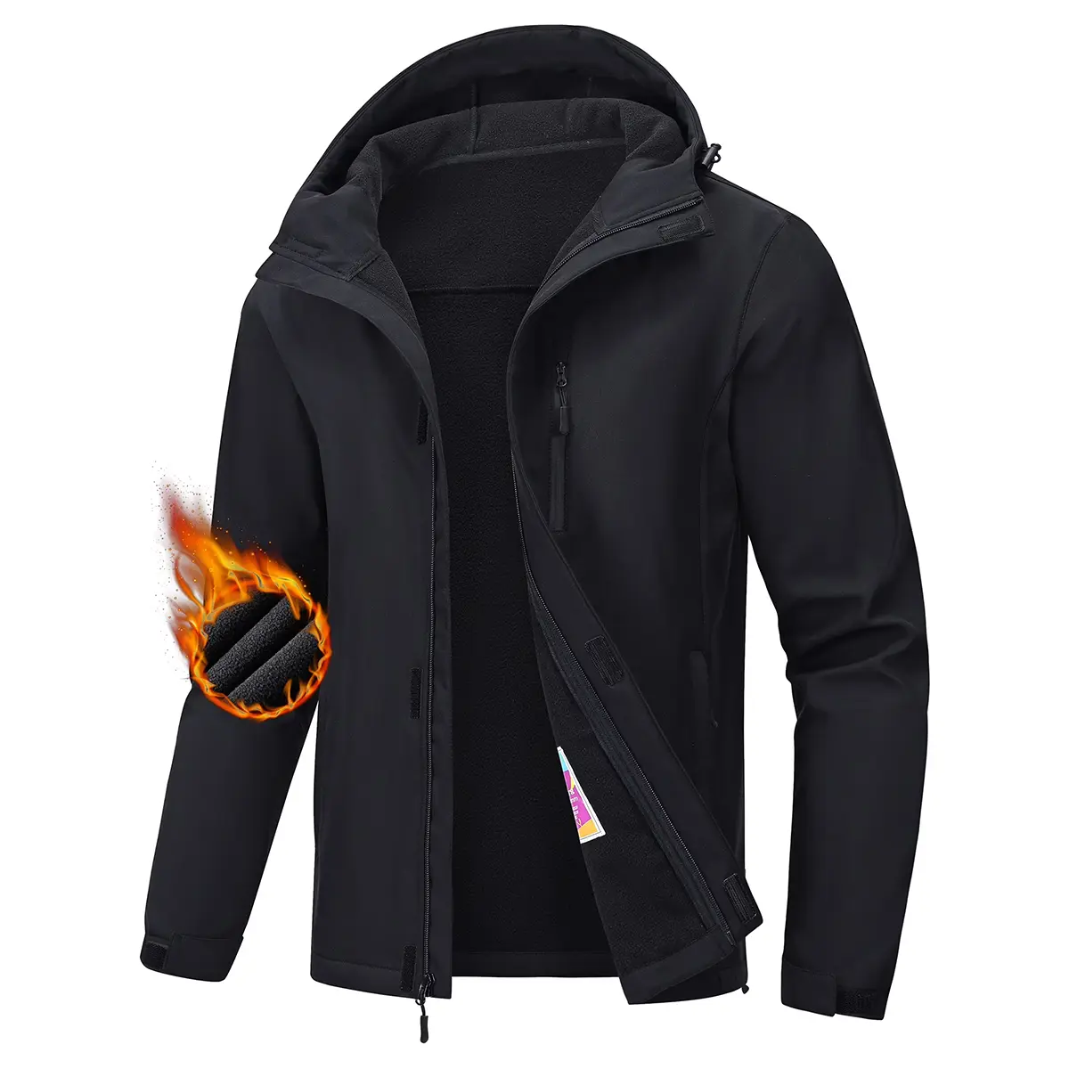 Men's Softshell Fleece-Lined Water-Resistant Hooded Winter Coats, Spandex Fabric Stretch Menswear Sports Outerwear for Outdoor Work & Hiking with Pockets