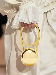 Golden fashionable and exquisite texture handbag, compact and artistic style shoulder bag, geometric spherical design, can accommodate lipstick and keys, suitable for parties, banquets, dates, and socializing