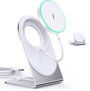 C208A Magnetic Wireless Charger Stand Certified 15W Fast Mag-Safe Charger with Sleep-Friendly Indicator Light for iPhone 16/15/14/13/12 Series Convertible Magnet Wireless Charging Station Pad for AirPods
