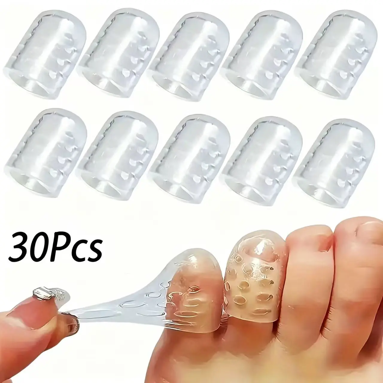 30Pcs Perforated Silicone Gel Toe Caps, Breathable Anti-Blister Anti-Friction Cushion Covers for Footcare, Running, High-Heel Footwear Protection, Blister Prevention