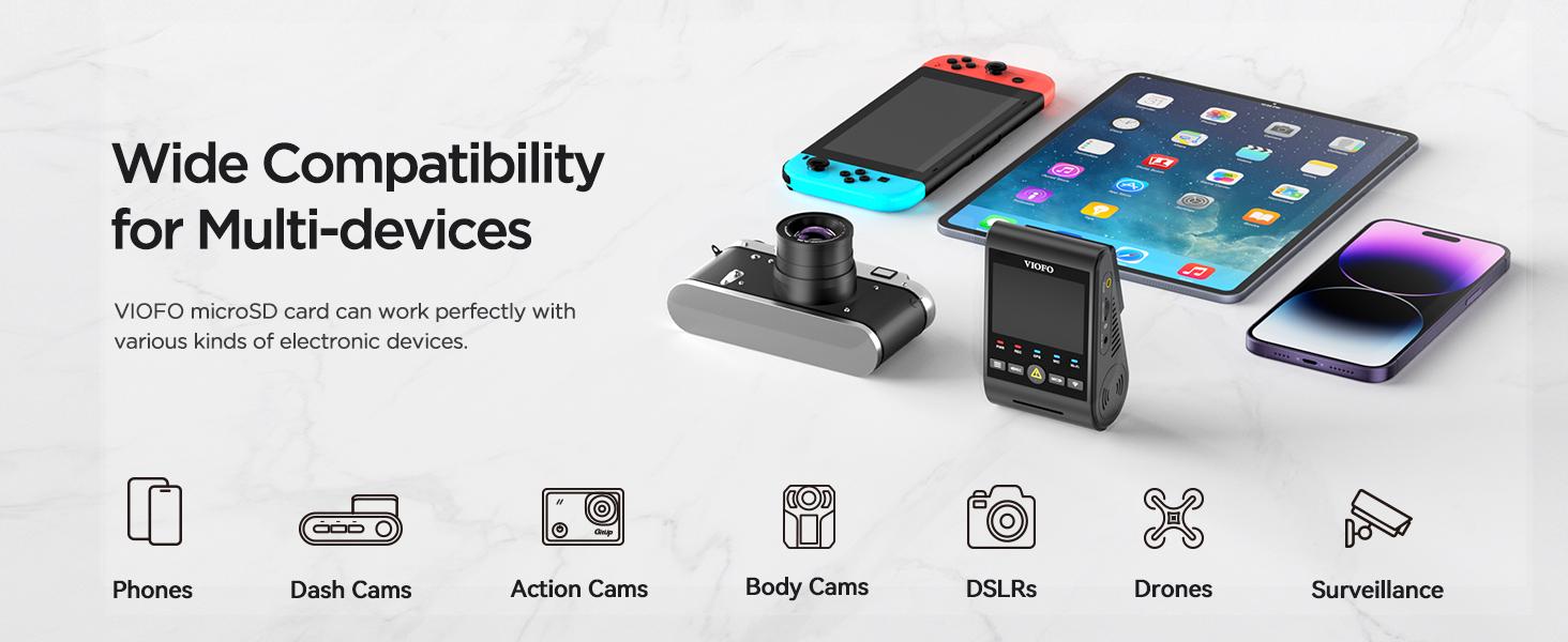 VIOFO 256GB Industrial Grade microSD Card, U3 A2 V30 High Speed Memory Card with Adapter, Support Ultra HD 4K Video Recording