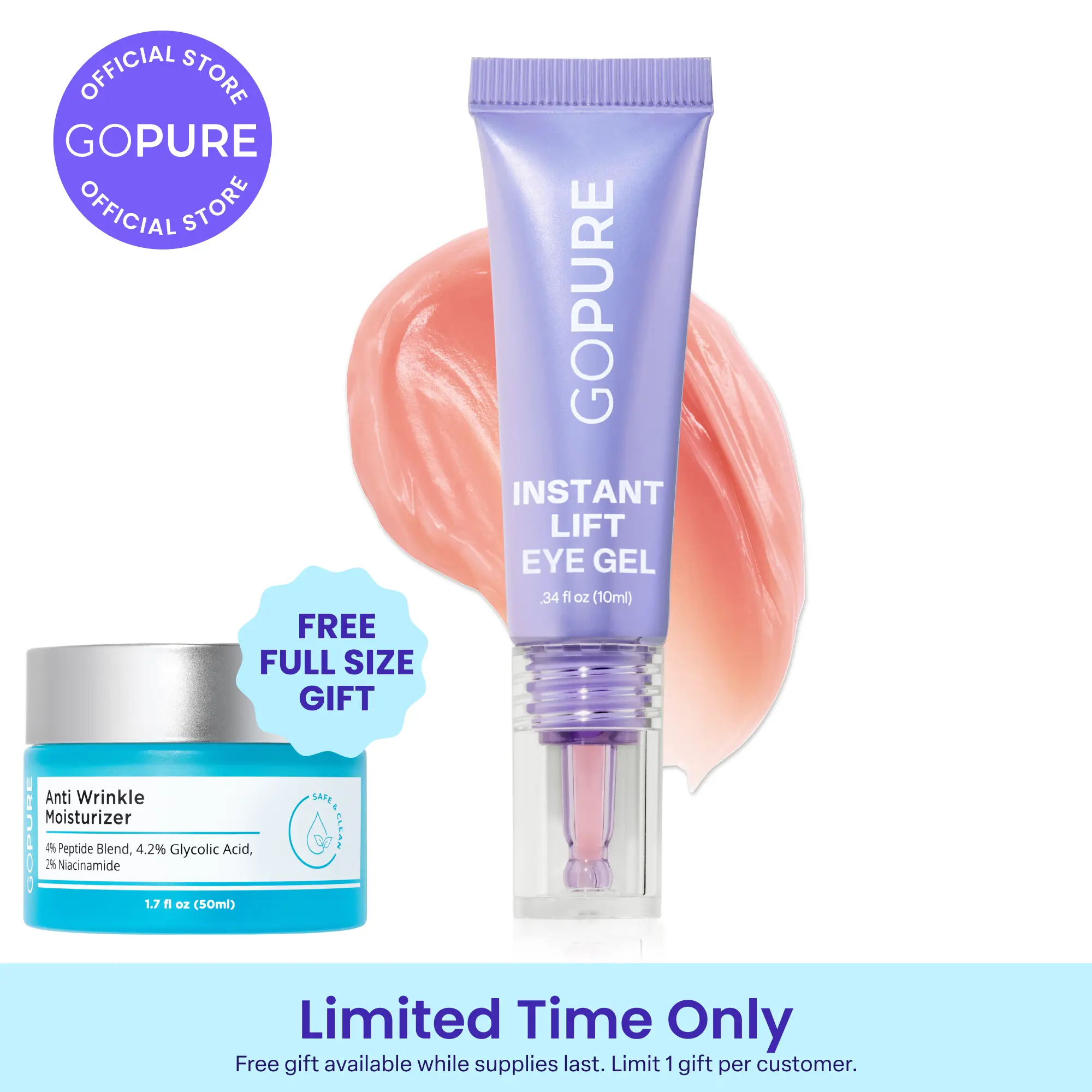 NEW! GOPURE Instant Lift Eye Gel - For the look of Puffiness & Bags, Wrinkles, Fine Lines and Dark Circles, Anti Aging Skin Care for Men & Women with Collagen Targeting Biotech Under Eye Brightener