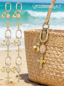 A-Z Letter Religious Bag Charms, Purse Charms, Gold-Plated Crystal Cross & Virgin Mary Bag Pendant, Christian Keychain, Suitable For Beach Bags, Backpacks, Devout Believers, Gift Givers, For Easter, Mother's Day, Baptism