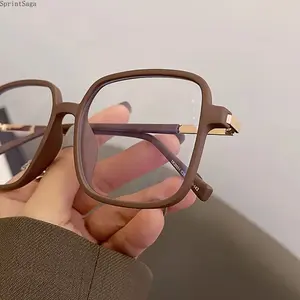 Fashion women's matte square glasses - slimming effect, large frame PC material with translucent metal hinge, light and fashionable, suitable for daily use