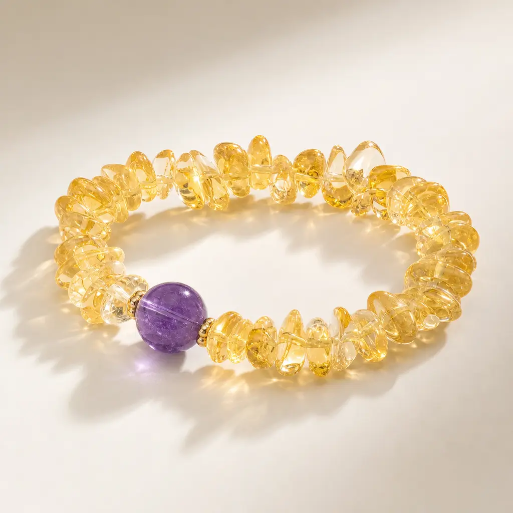 Handcrafted Citrine & Amethyst Beaded Energy Healing Bracelet - Natural Gemstone, Stone Bead, Inspirational Beaded Design, Crystal Healing Bracelets & Bangles, Daily Stress Reliever to Attract Abundance, Boost Self-Esteem, Natural Gemstone Bracelet, Stone